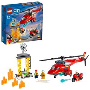 LEGO 60281 City Feuerwehrhubschrauber, Hubschrauber Spielzeug mit Motorrad, Feuerwehrmann und Pilotin als Minifiguren, für Kinder ab 5 Jahre
