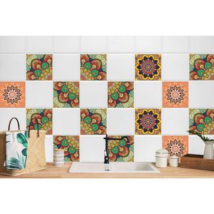 24 Stück Laminierter Sticker Aufkleber Küchen Wandfliesen Bad Deko Motive Bunte Mosaik 15 x 15 cm