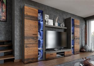 FURNIX Mediawand RIVAY XL Wohnwand TV-Schrank Vitrine Regal 4-tlg 300cm old wood matera