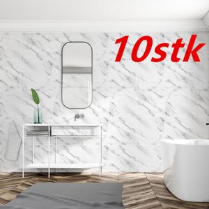 10 STK Weiße Bodenaufkleber Mosaik Vinyl Selbstklebend Bodenfliese Aufkleber 20X20cm Küche Marmor Effekt Wandtattoos