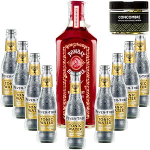 Pack Gintonic - Gin Bombay Raspberry + 9 Fever Tree Indian Premium Water - (70cl + 9*20cl) + Pot de 50 tranches de Concombre dŽshydratŽes
