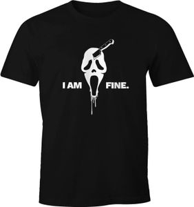 Herren T-Shirt Scream Maske I'm Fine Halloween Horror Messer Fun-Shirt Moonworks® schwarz M