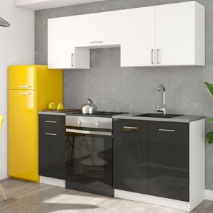 KÜCHE KÜCHENZEILE KÜCHENBLOCK MODERN 180 CM Einbauküche schwarz glanz weiss mat, Farbe:schwarz glanz-weiss mat, Farbe der Tischplatte:weiß