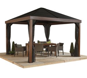 Sojag Aluminium Pavillon Valencia 1212 inkl. Moskitonetz Holzoptik | Braun | 363x363x310 cm