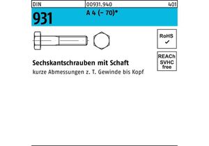 Sechskantschraube DIN 931 m.Schaft M 8 x 45 A 4 (- 70)