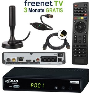 Comag SL65T2 DVB-T2 Receiver (3 Monate FREENET TV) + DVB-T2 Antenne + HDMI Kabel, HDTV, PVR Ready, HD USB Mediaplayer, HDMI & SCART Ausgang, schwarz