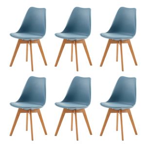 IPOTIUS 6er Set SGS Esszimmerstühle mit Massivholz Buche Bein, Skandinavisch Design Gepolsterter Küchenstühle Stuhl Küche Holz, Hellblau