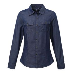 Premier Damen Denim Bluse Jeansbluse Jeanshemd Hemd Jacke Langarm Top, Größe:M, Farbe:Indigo Denim