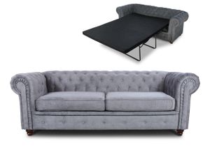 Schlafsofa Chesterfield Asti Bis 3-Sitzer, Sofa mit Schlaffunktion, Couch 3-er, Couchgarnitur, Sofagarnitur, Holzfüße - Glamour Design (Grau (Capri 09))