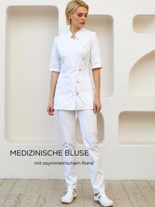 Kittel mit asymmetrischem Rand, Kasack / Laborkittel, Berufsbekleidung für Damen - Größe: 42, Farbe: weiß