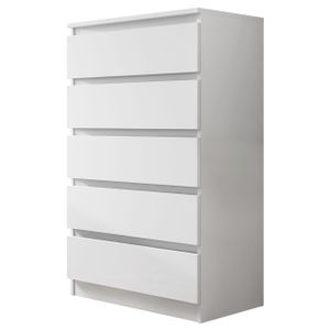 Mirjan24 Kommode Malwa M5, Stilvoll Sideboard mit 5 Schubladen, Schlafzimmer Highboard, Modern Kollektion (Weiß)