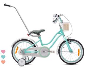 Mädchenfahrrad 16 Zoll Glocke Zusatzräder Schubstange Heart Bike Türkis