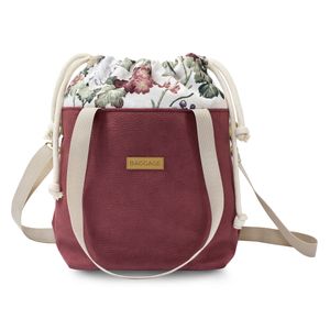 Handtaschen Beuteltasche Damen Tasche A4 - Schultertasche Shopper Bag Stofftaschen Stoffbeutel mit Innentasche Einkaufstasche Blumen Rot
