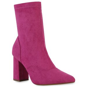 VAN HILL Damen Klassische Stiefeletten Stiefel Blockabsatz Schuhe 839568, Farbe: Fuchsia, Größe: 38