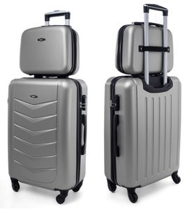 RGL 520 Kofferset ABS Hardcase Trolley 2-teilig 2in1 Koffer XL + Kosmetikkofer Farbe: Grau