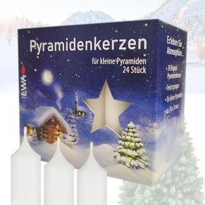 Pyramidenkerzen 24/240 weiß für kleine Pyramiden, 24 Stück, Nichttropfend, beste deutsche Qualität