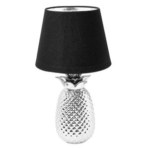 Navaris Tischlampe im Ananas Design - 40cm hoch - Deko Keramik Lampe für Nachttisch oder Beistelltisch - Dekolampe mit E27 Gewinde in Silber-Schwarz
