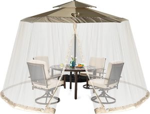 COSTWAY verstellbares Moskitonetz für 250-300 cm Sonnenschirme Pavillon, Insektenschutz mit 2 Türen, befüllbare Basis, Fliegengitter Mückennetz, 2,3 m Höhe, Beige