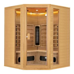 Artsauna Eck-Infrarotkabine Nyborg E150K - Infrarotsauna 150x150 cm mit Dual-Technologie & LED-Farblicht - bis zu 4 Personen - Wärmekabine aus Hemlock