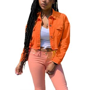 Damen Langarm Jeansjacke Revers Mantel Retro Cardigan,Farbe: Orange,Größe:L