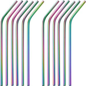 GRÄWE Edelstahl Trinkhalme 12er Set Regenbogen Gebogen