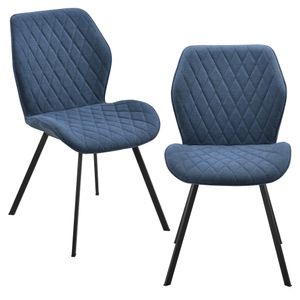 2x Stühle Dunkelblau Gepolstert mit Textilbezug Lehnstuhl Esszimmer-Stuhl Polsterstuhl Blau Gesteppt Lounge Set [en.casa]