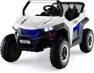 12V 2 Sitzer Elektroauto für Kinder Jeep, Elektrofahrzeuge mit 2,4 Ghz Fernbedienung & Musik & Scheinwerfer & USB, Elektro Auto für Kinder ab 3 Jahren, bis zu 59 kg belastbar (Weiß)