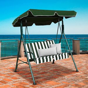 Hollywoodschaukel, 2-Sitzer Gartenschaukel mit Sonnendach, winkeleinstellbar, Schaukelbank, Schaukel mit Stahlgestell (grün & weiß)
