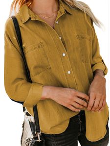 Frauen Denim Shirt Knopf Placket Mit Brusttaschen Gewaschen Sommer Bluse Frühling Herbst Jacke