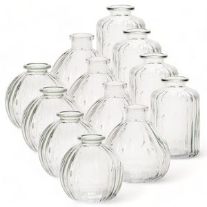 12 x Vasen aus Glas im Vintage-Look - H 8 - 10 cm - Kleine Vasen für eine stilvolle Tischdeko - Kleine Blumenvasen - Tischvasen klein