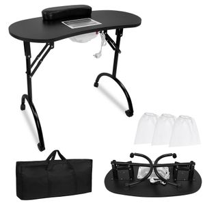 LZQ Čierny manikúrový stôl Stôl na nechty s kolieskami Prachová taška a prepravné puzdro, skladací manikúrový stôl na rekonštrukciu nechtov