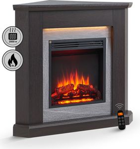 BALDERIA Elektrokamin Pegasos | Elektrischer Eckkamin, LED 3D-Flammeneffekt, Ambientebeleuchtung, Heizung, 2000W, Timer, Thermostat | Dunkle Eiche
