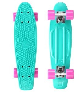 STAR-SKATEBOARDS Vintage Retro Cruiser Skateboard ab 6 - 8 Jahre, 22er Diamond Class, Türkis & Berry