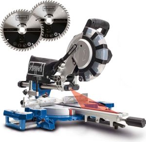 Scheppach HM254SPX Kappzugsäge inkl. 2.Sägeblatt - 2200W | Ø254mm Sägeblatt | Schnittbreite/höhe: 340mm x 90mm | inkl. Laser | Aluminumauflagen