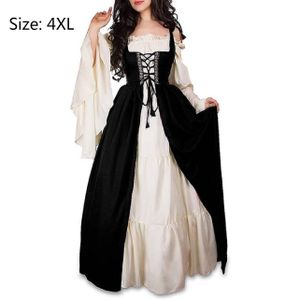 Damen Mittelalterliche Kleid mit Trompetenärmel Mittelalter Party Kostüm Maxikleid, schwarz, 4XL