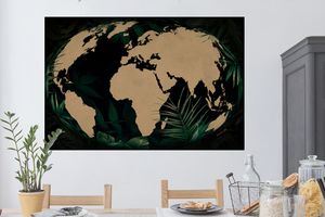 Wandtattoo Wandsticker Wandaufkleber Weltkarte - Globus - Pflanzen 120x80 cm Selbstklebend und Repositionierbar