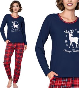 Damen Schlafanzug Weihnachten langer Pyjama Nachtanzug 100% Baumwolle Neti K11001, Dunkelblau, XL Damen Schlafanzug Weihnachten langer Pyjama Nachtanzug 100% Baumwolle Neti K11001, Dunkelblau, XL