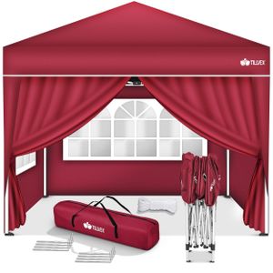 tillvex Pavillon 3x3m wasserdicht Rot - mit 4 Seitenteilen | Pop-Up Faltpavillon höhenverstellbar | Gartenzelt UV Schutz 50+ | Partyzelt mit Tasche für Garten