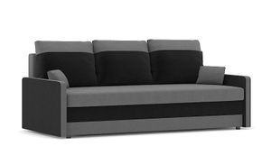 Couch MILTON 205x90 mit Schlaffunktion - Schlafcouch mit Bettkasten -BONELL-FEDERFÜLLUNG- STOFF HAITI 14 + HAITI 17 Schwarz&Grau