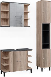 Vicco Badmöbel-Set Aquis, 3 Teile, mit Hochschrank, Sonoma/Anthrazit