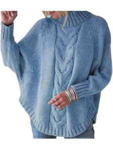 Damen Rollkragen Strickpullover Casual Langarm Top Loses Sweatshirt,Farbe: Blau,Größe:M