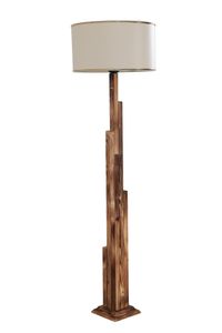 Opviq, Kule Yanık Lambader Silindir Finli Krem Erkametli, Stehlampe, Holzkörper, Kupfer, 45 x 45 x 165 cm