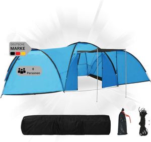 DELUKE® XXL Campingzelt 8 Personen CALLI blau | regenfest, atmungsaktiv | Familienzelt groß Gruppenzelt Kuppelzelt Zelt Camping Zelt Outdoor Zelten