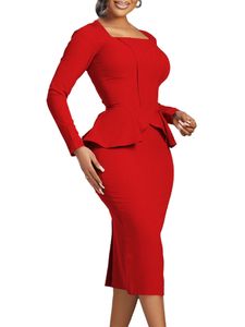 Damen Etuikleider Split Back Bodycon Kleid Outfit Elegantes Midkleid Slim Cocktailkleid Farbe:Rot,Größe M
