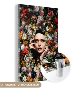 MuchoWow® Glasbilder - Bilder auf Wandbild - Foto auf Glas Blume - Frauen - Porträt - Botanisch 80x120 cm Wanddekoration aus Glas - Acrylglasbild - Acrylbilder - Die Schlafzimmer