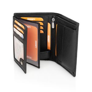 KRONIFY Helios Herren Geldbörse aus Leder mit RFID Schutz, Farbe:Schwarz, Größe:Hochformat