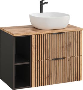 Szafka 80 cm Xilo Black Wotan z umywalką Smile i Regałem