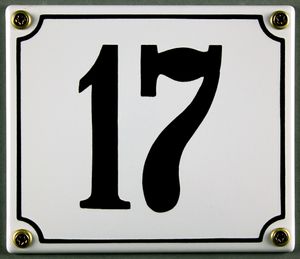 Hausnummernschild 17 weiß 12x14 cm  Schild Emaille Hausnummer Haus Nummer Zahl Ziffe