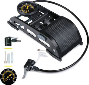 Dunlop Doppel-Fußpumpe mit Manometer für Auto, Fahrrad, Motorrad und Ball - Fahrradluftpumpe mit Schrader- und französischem Ventil Universal