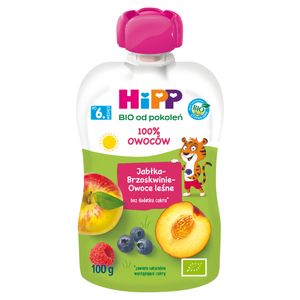 Hipp Organiczny Mus Owocowy po 6 miesiącu Jabłka-Brzoskwinie-Owoce Leśne 100 G